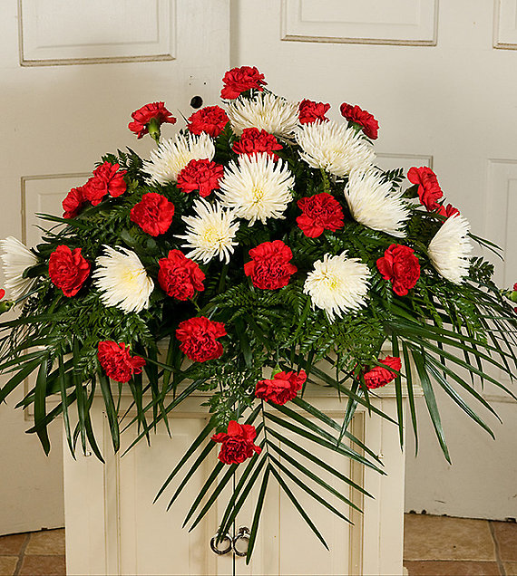 Red Carnation and White Fuji Casket Spray