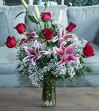 6 Roses with Oriental Lilies