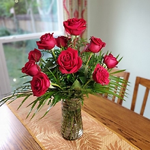 12 Long Stem Roses in Vase Summer Special